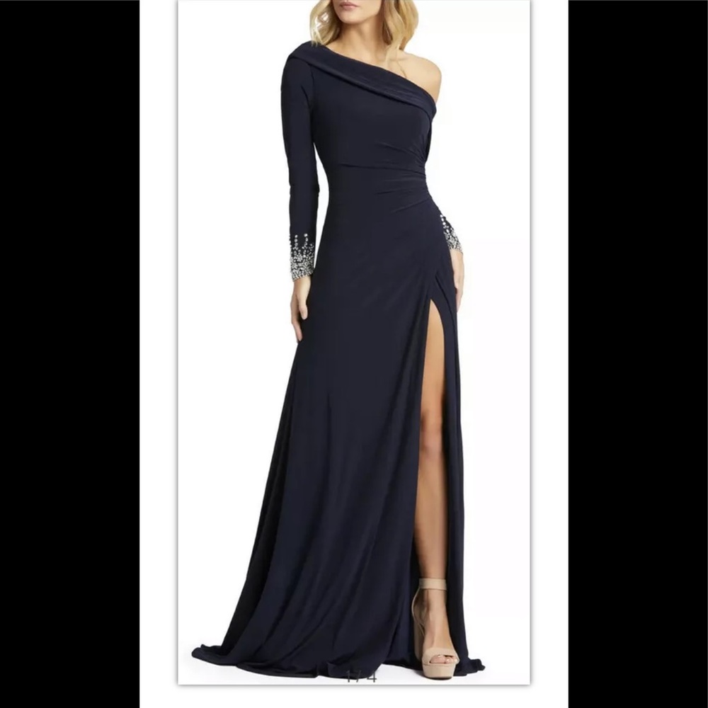Mac Duggal Midnight One-Shoulder Jersey Gown 16
